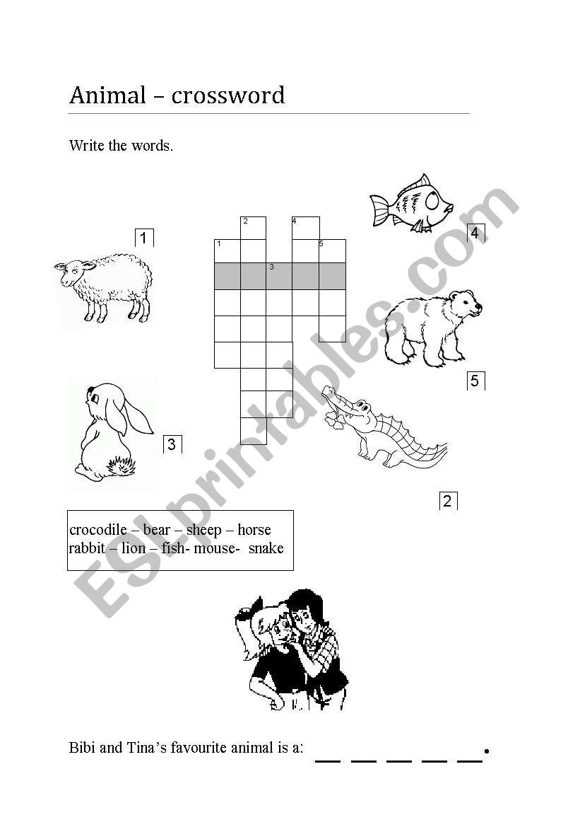 Animal crossword worksheet