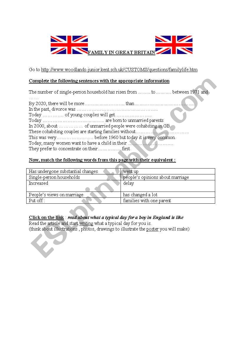 Family in Great Britain worksheet