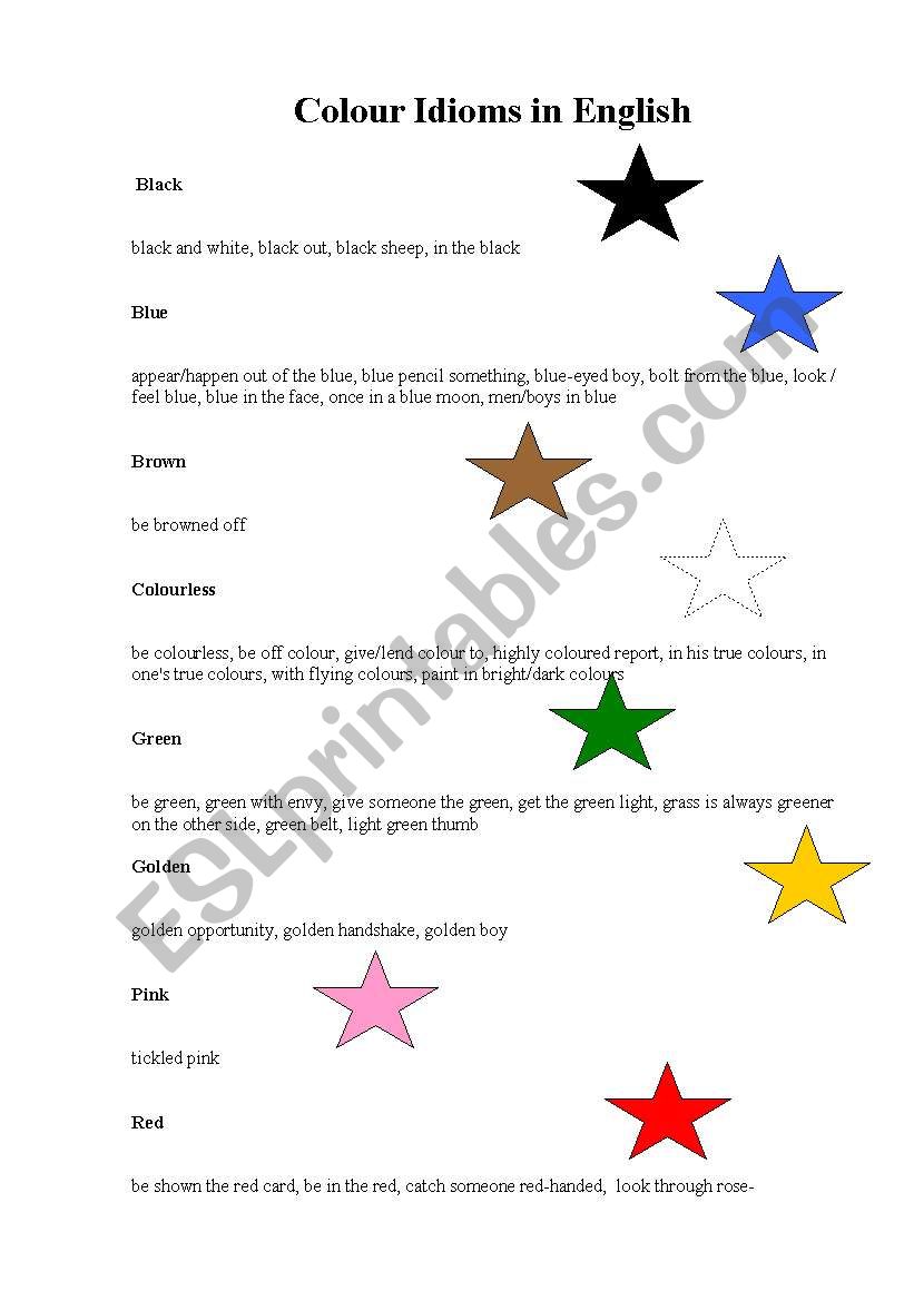 Colour idioms worksheet