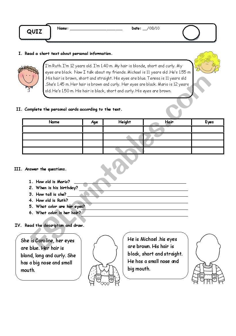 description worksheet