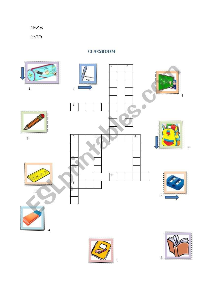 classroom crossword worksheet