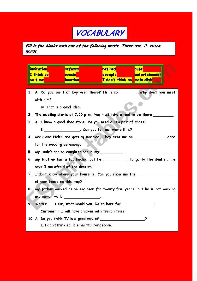 Vocabulary Exercise worksheet