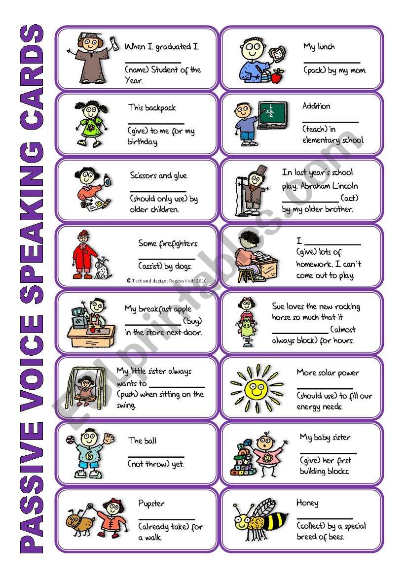 SET 3: Passive voice / tenses / adverbs of frequency / irregular verbs / modals - worksheet OR speaking activity (purple series)