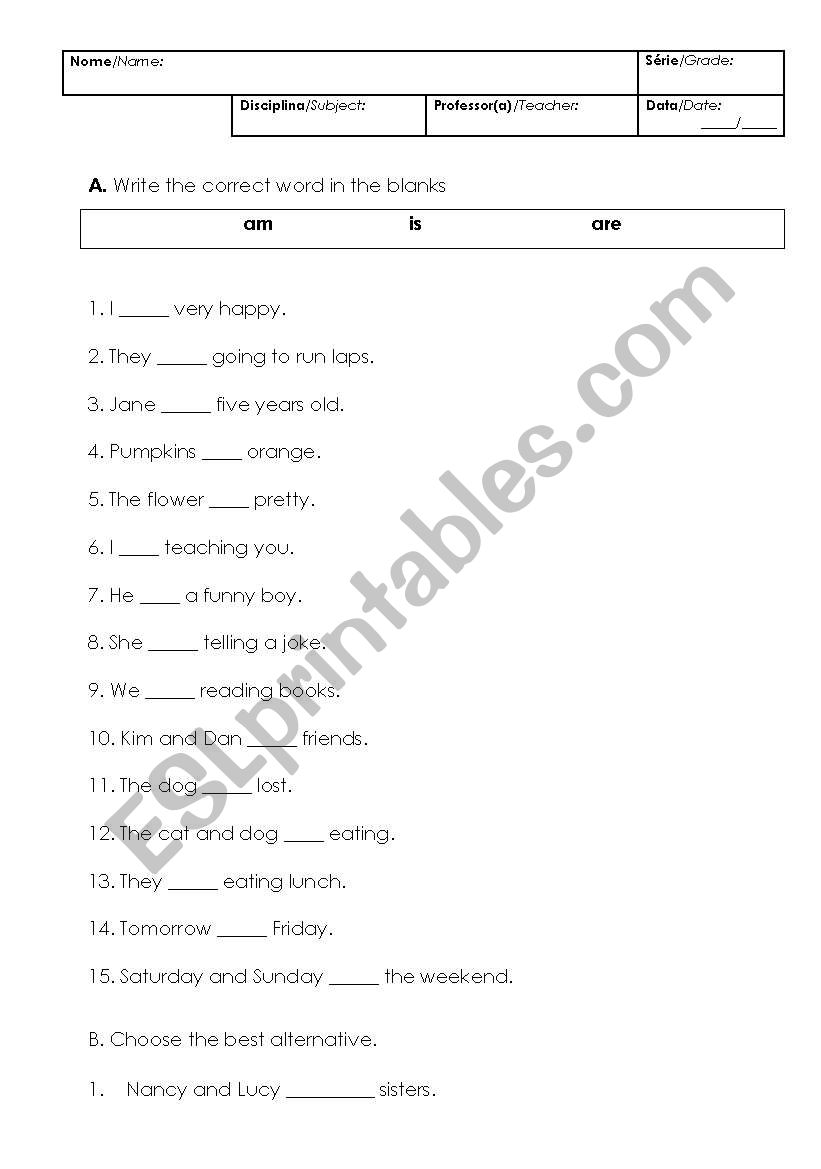 Verb to be for beginners worksheet