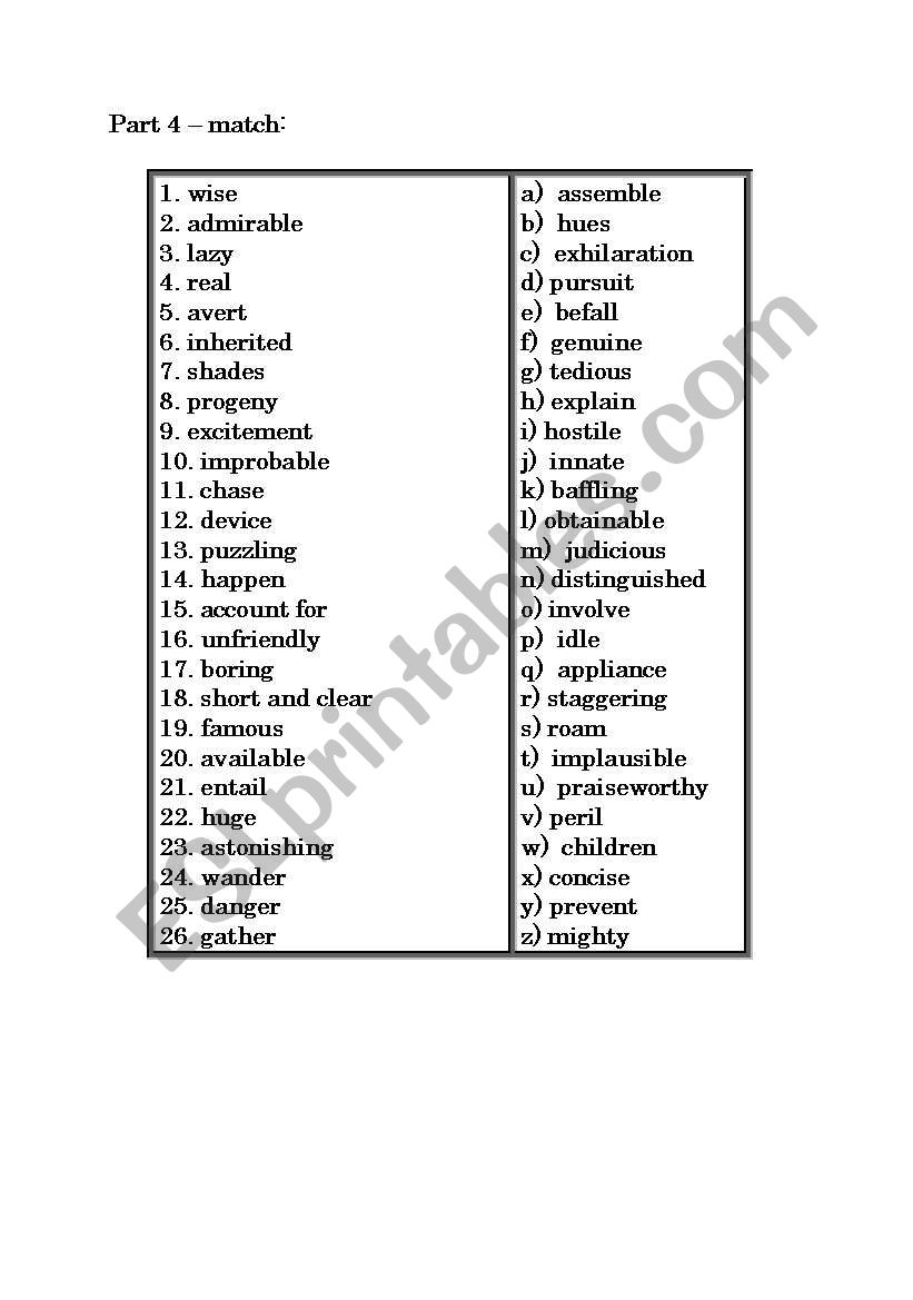 synonyms worksheet