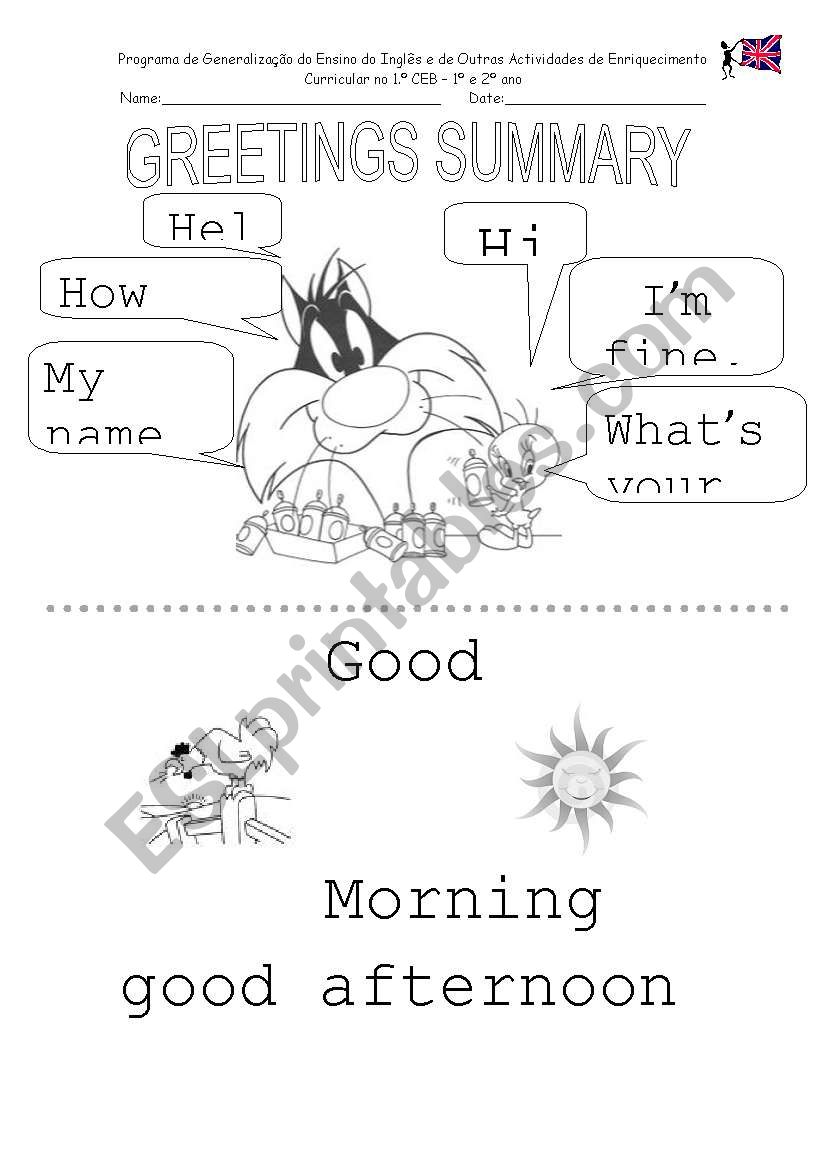 Greetings Summary worksheet