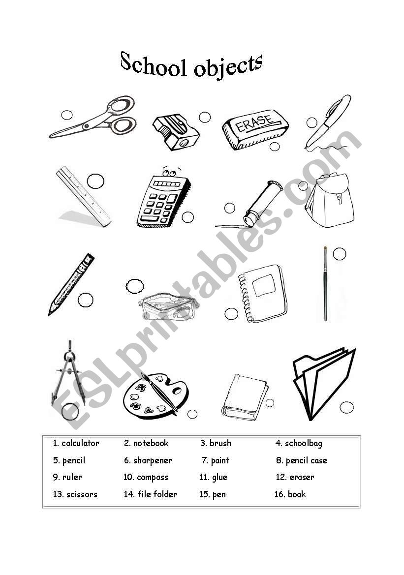 School objects worksheet