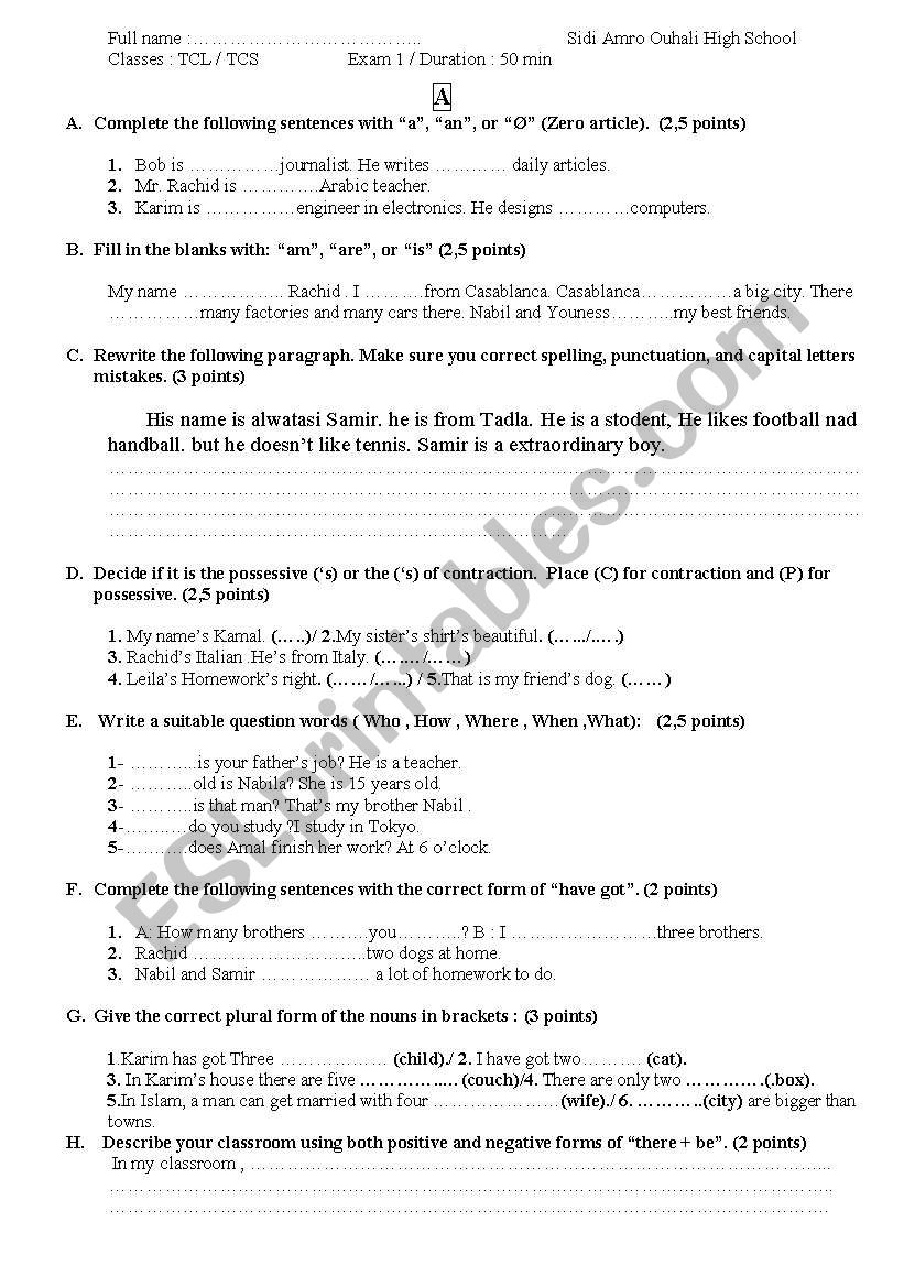 Exam sheet worksheet