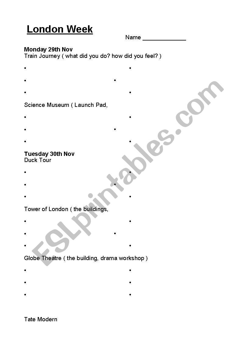 London Brainstorm worksheet