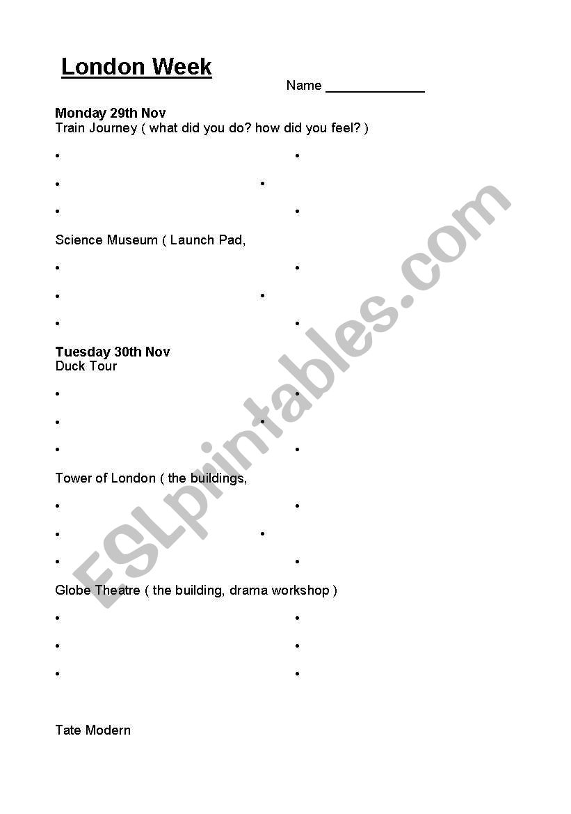 London Brainstorm worksheet