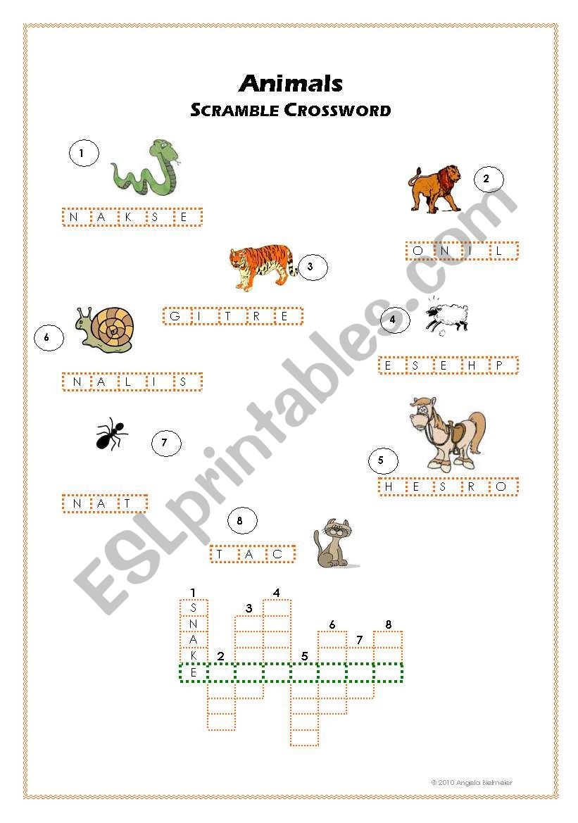 Animals - Scramble crosswort puzzle