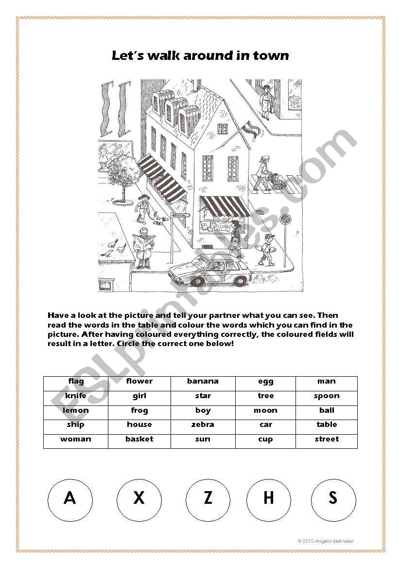 Lets walk around in town worksheet