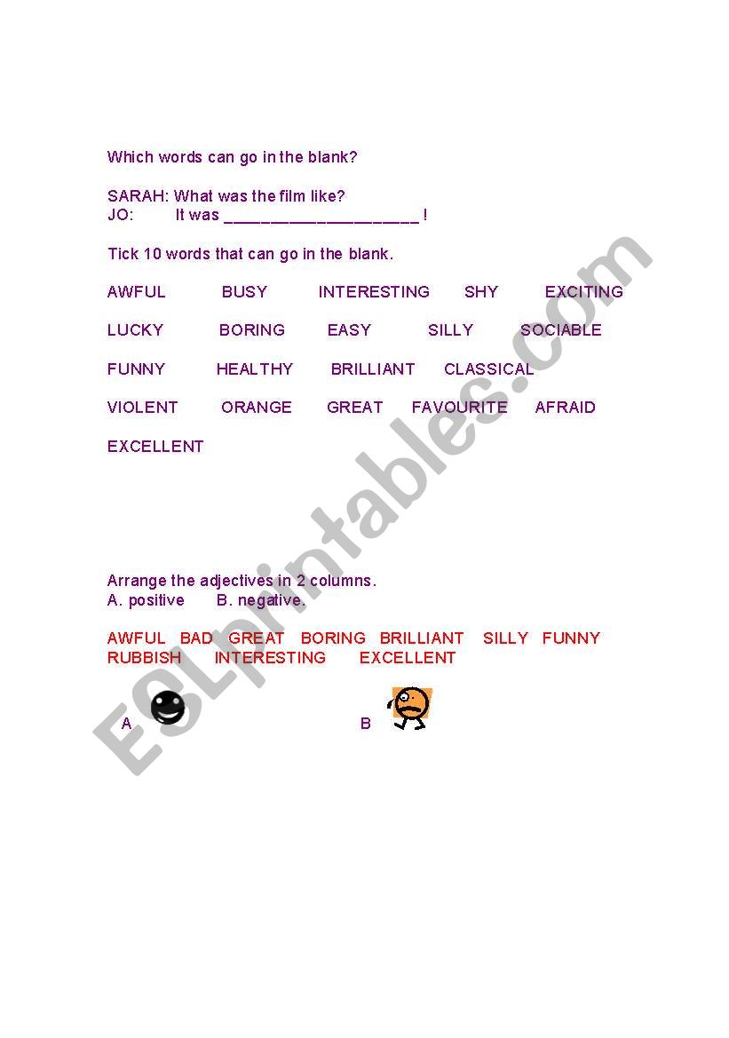 DESCRIBING FILMS worksheet