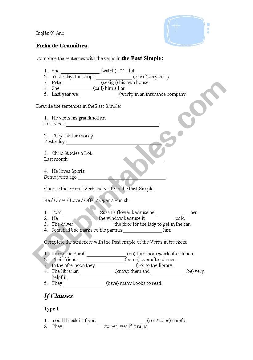 If Clauses e Simple Past worksheet