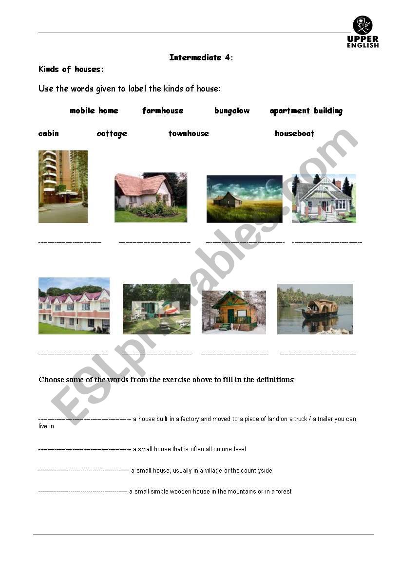 Kinds of houises worksheet