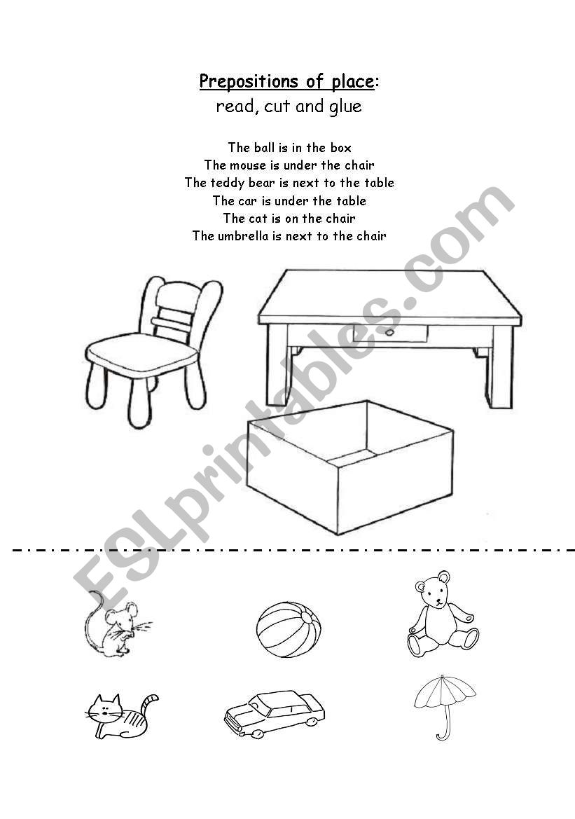 Prepositions of place: read, cut and glue