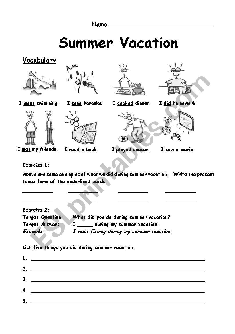 summer vacation homework for class 4 english