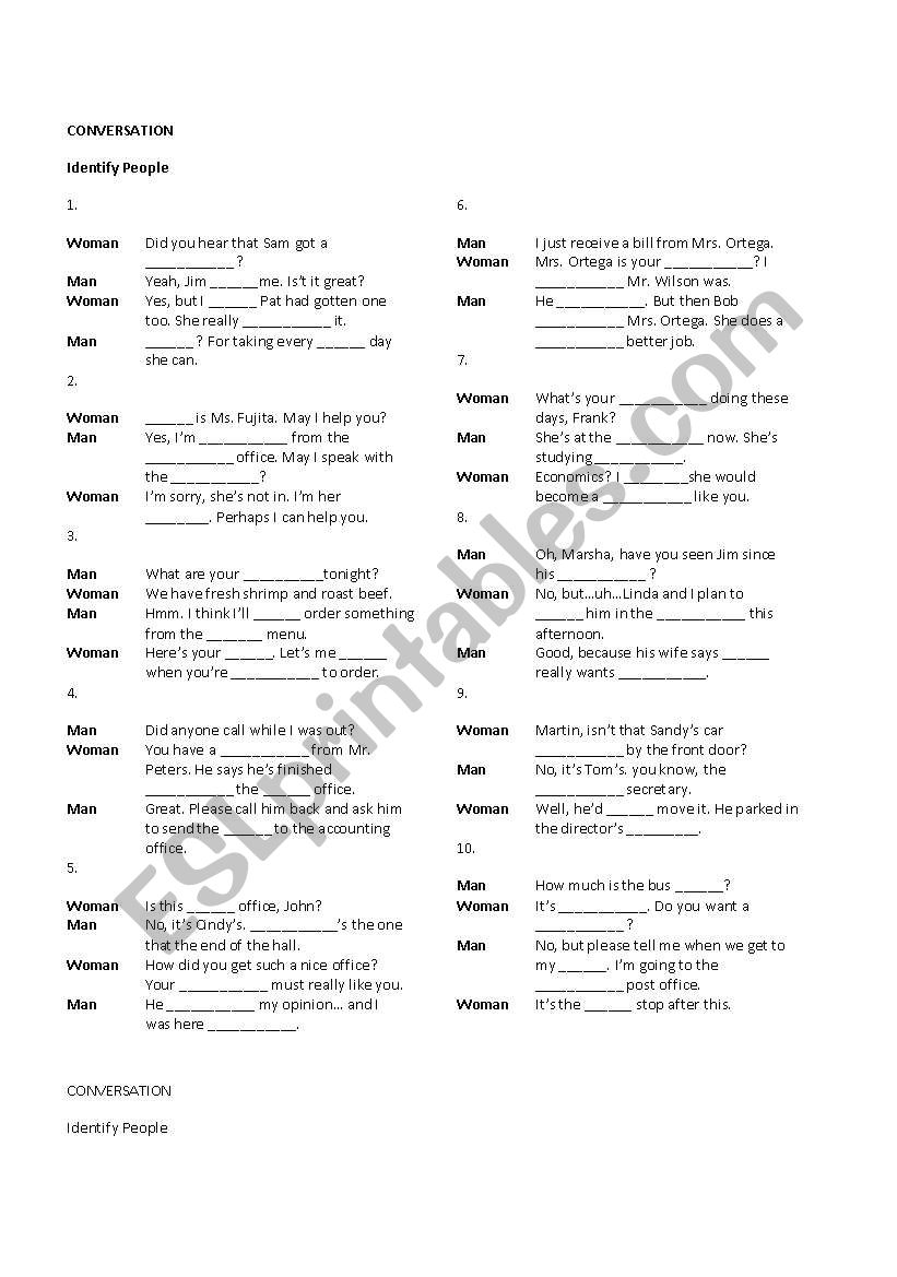 Identifying people worksheet