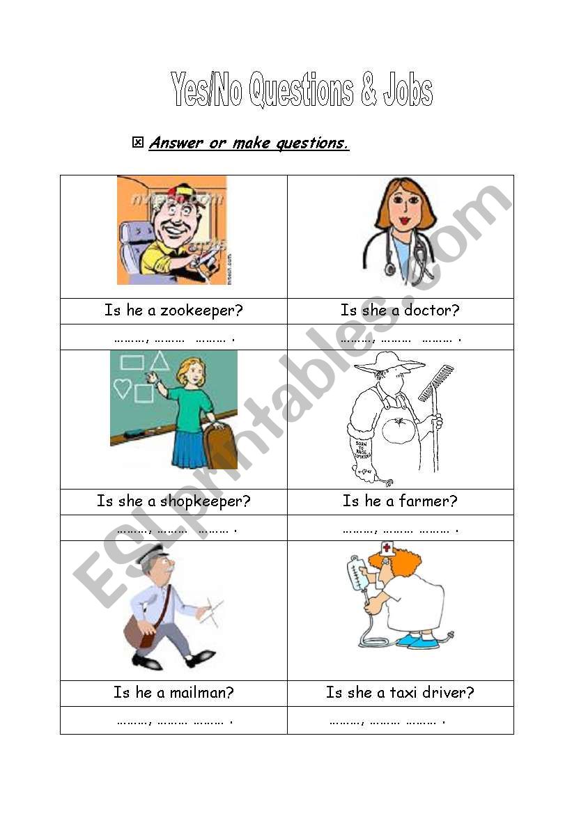 yes/no questions & jobs worksheet