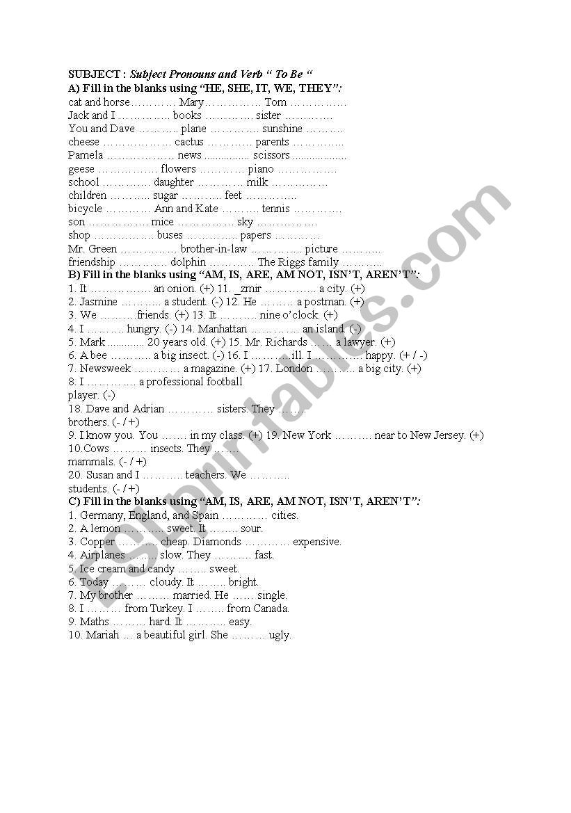 To be  worksheet