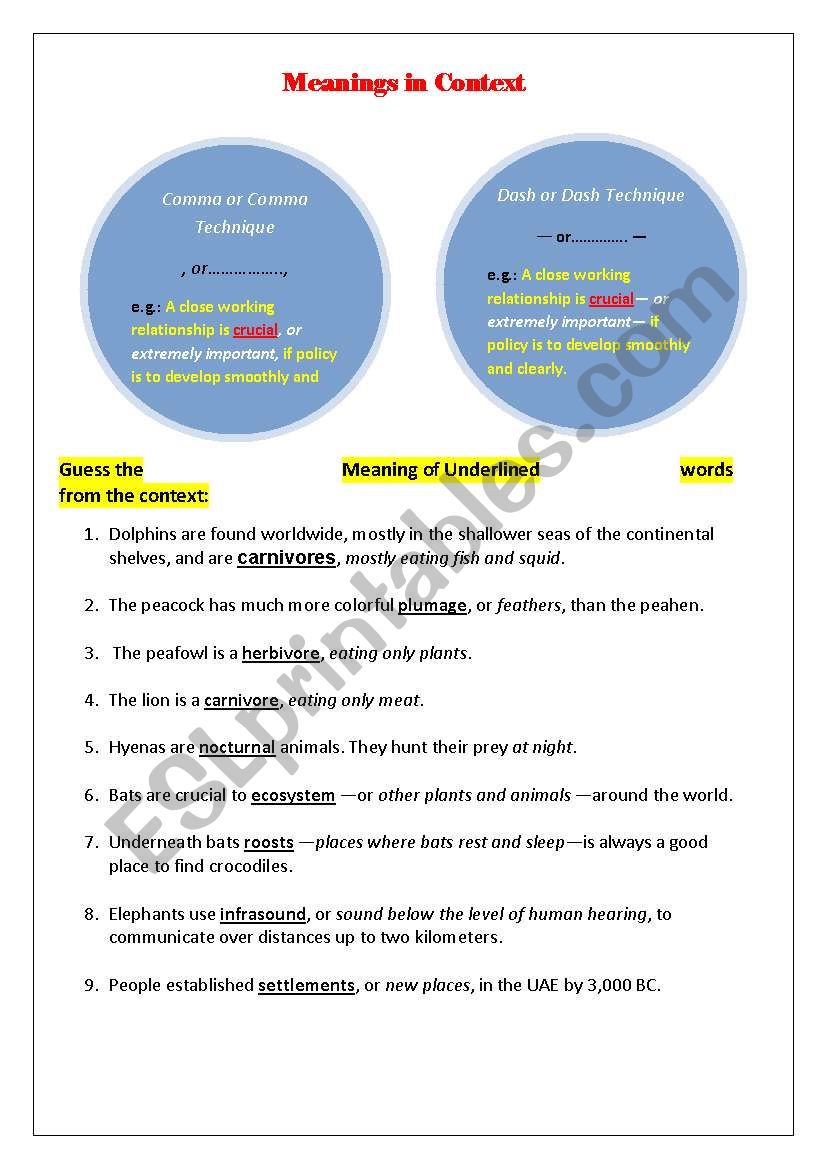 Guessing Meanings in Context worksheet