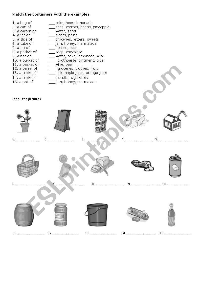 ontainers  worksheet