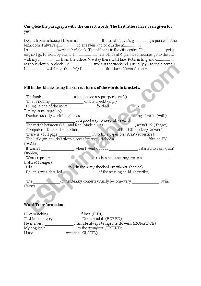 word formation worksheet