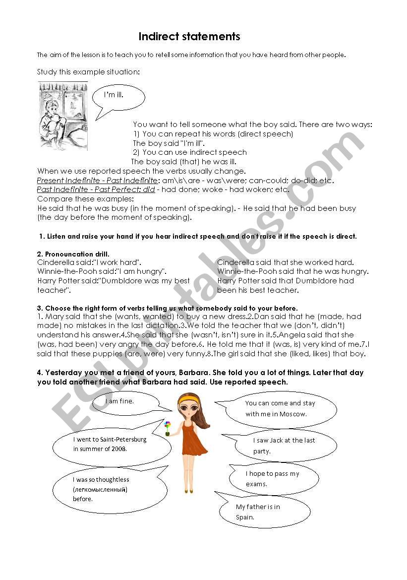 Indirect statements worksheet