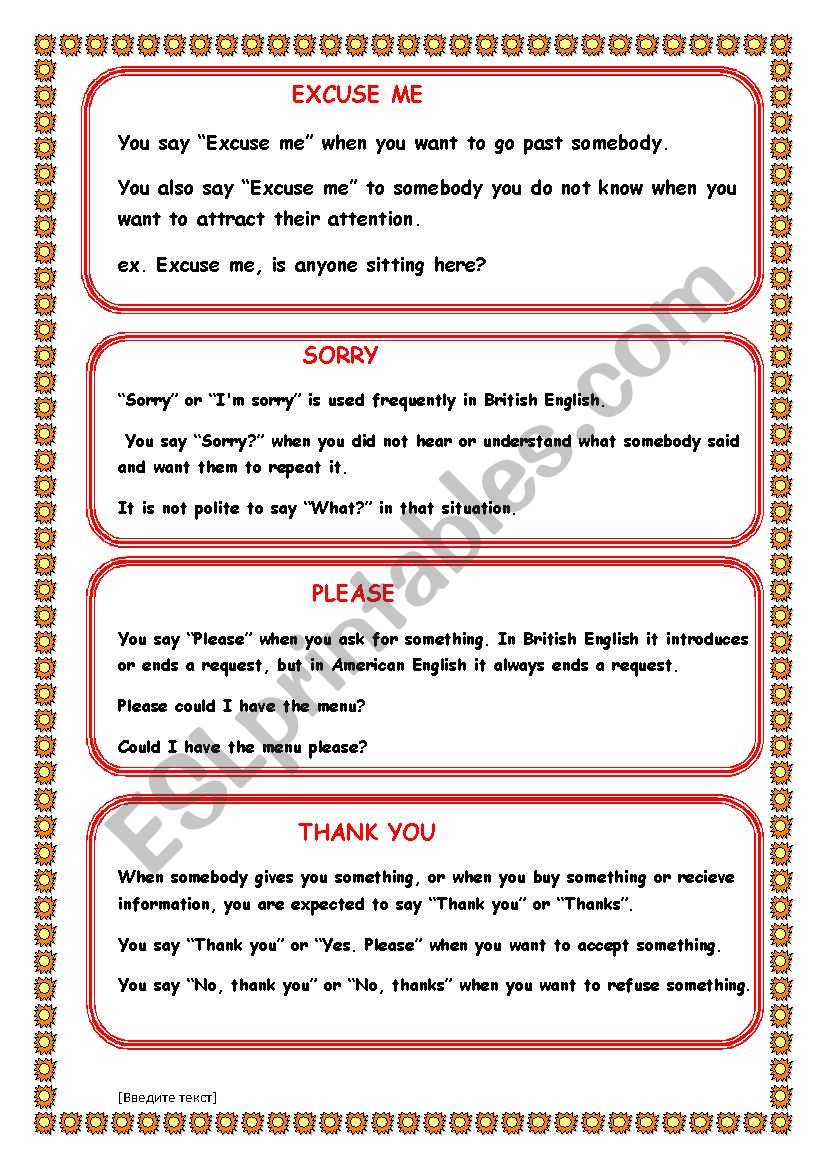 Politeness worksheet