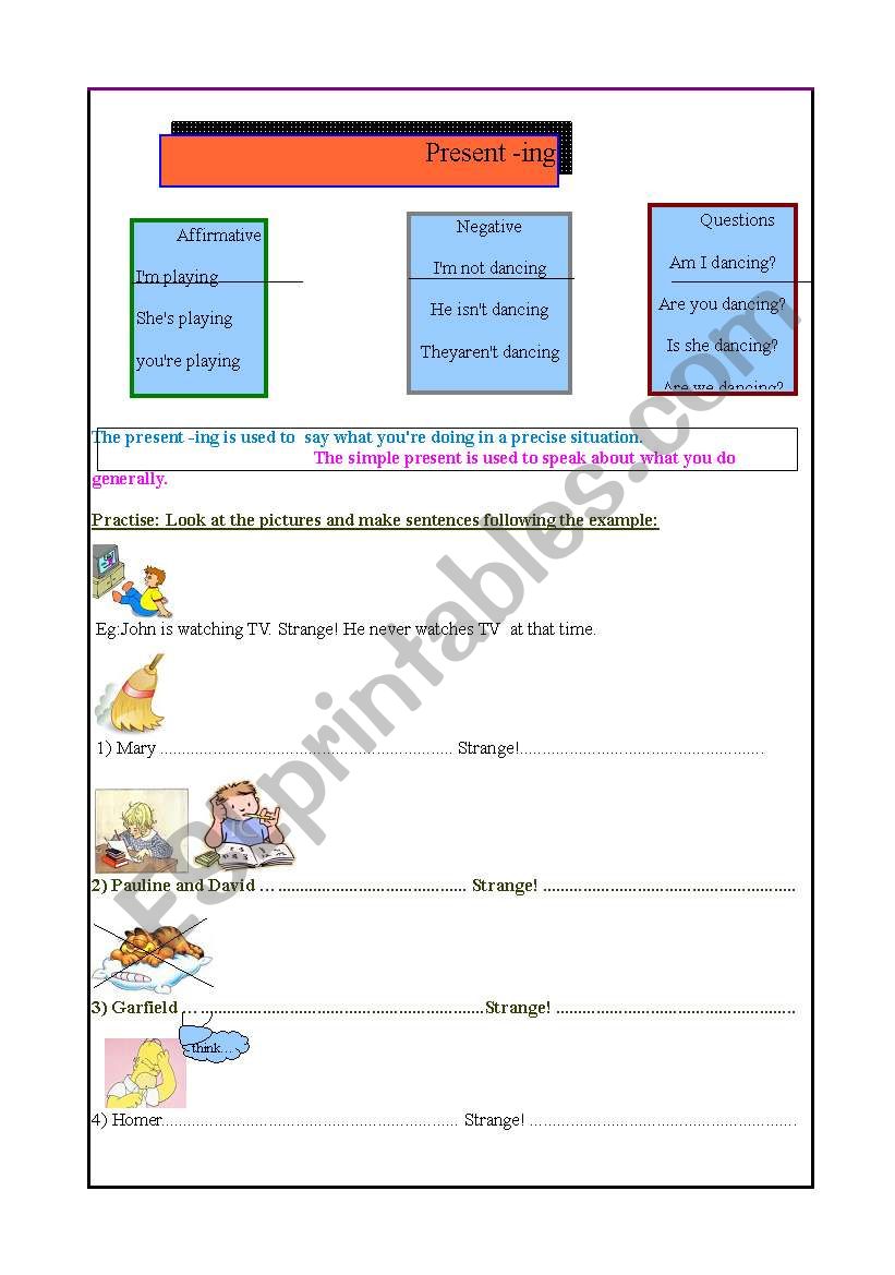 present continuous worksheet