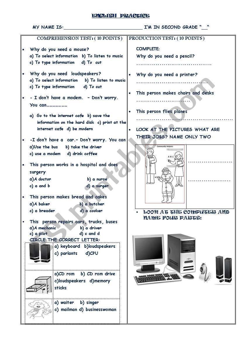 COMPUTER AND JOB PRACTICE worksheet