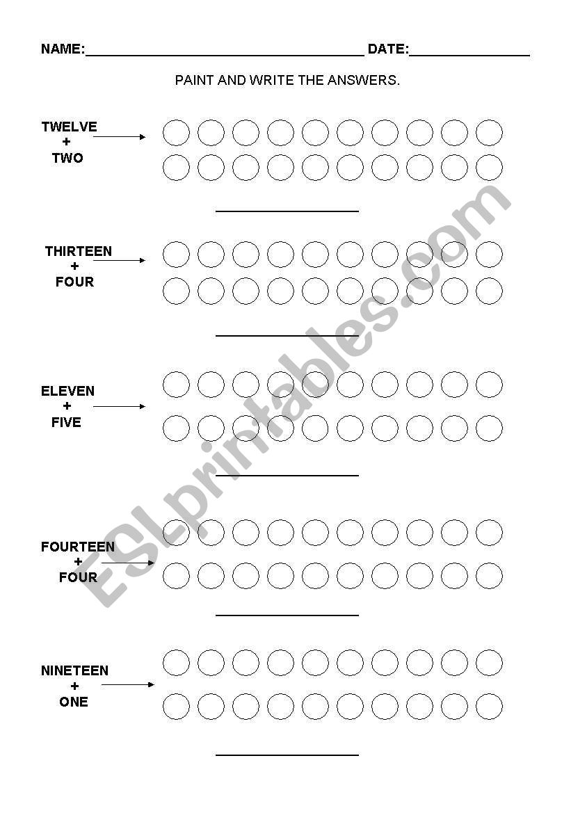 Numbers from 10 to 20 worksheet