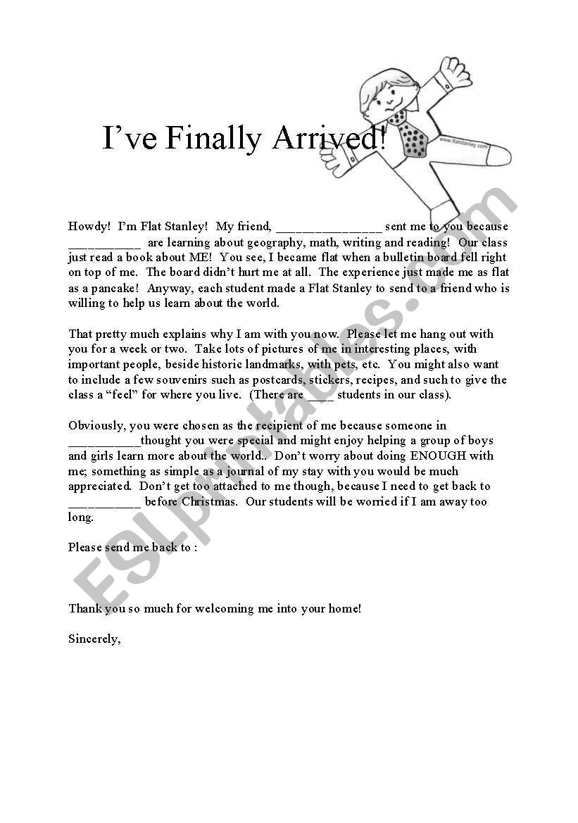 Flat Stanley enclosure letter worksheet