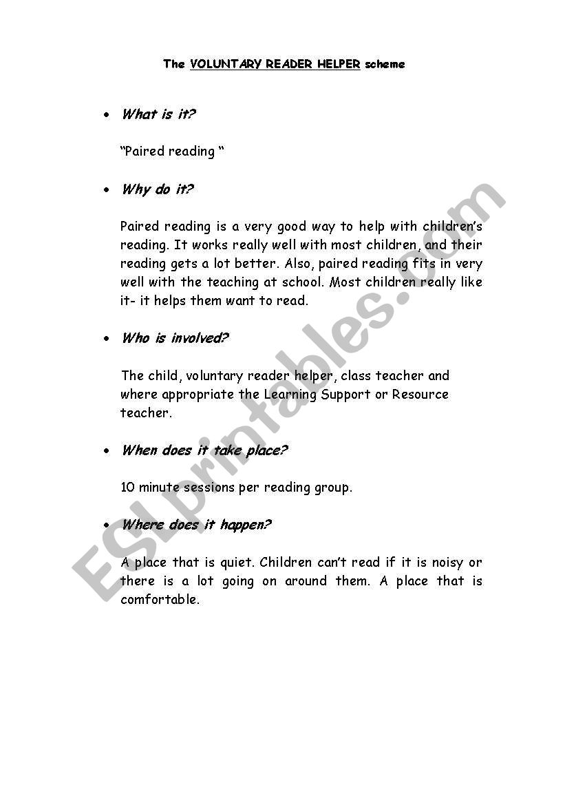 voluntary reader helper worksheet