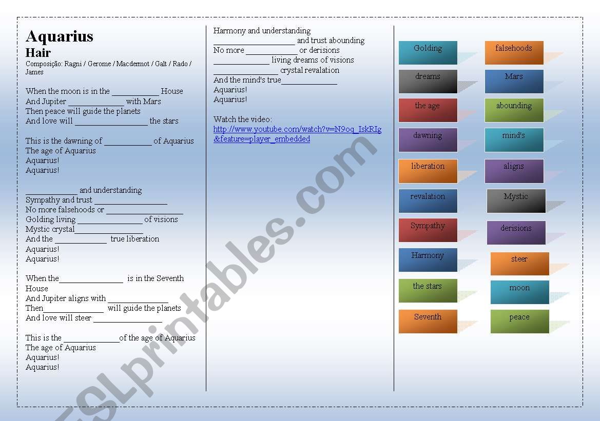 SONG: Hair - Aquarius worksheet