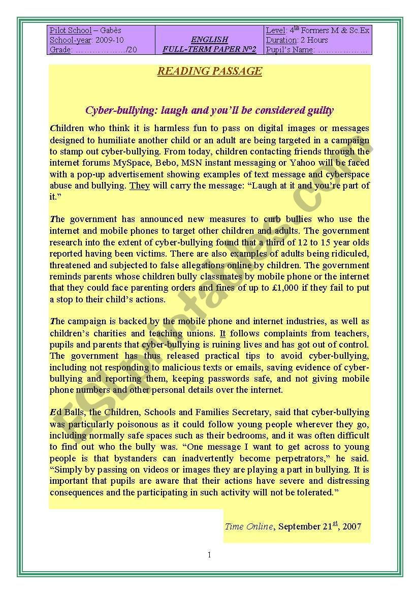 end -of term-test 2 worksheet