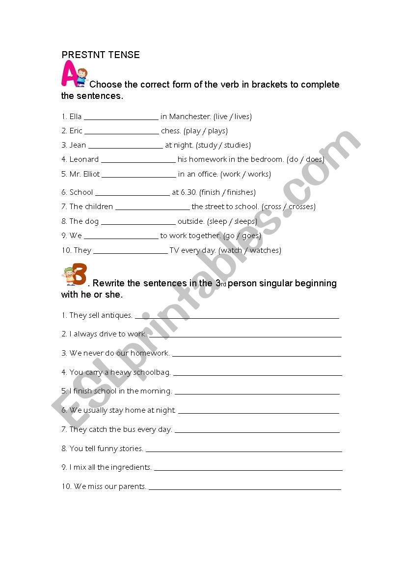 present tense worksheet