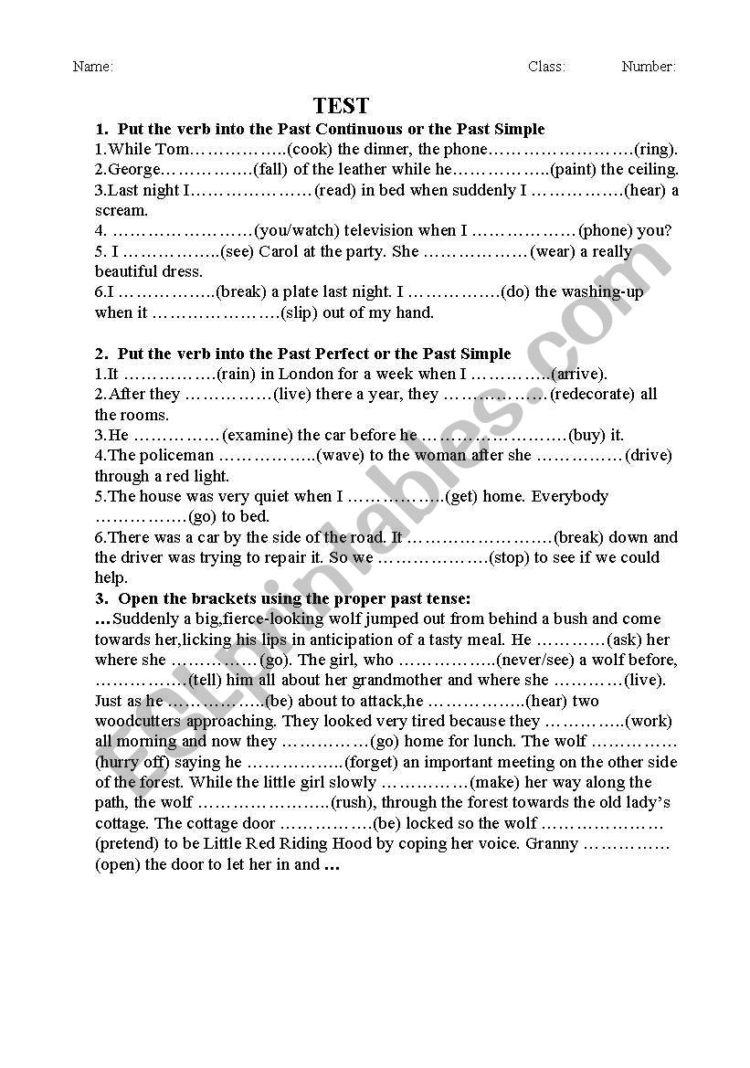 past tenses worksheet