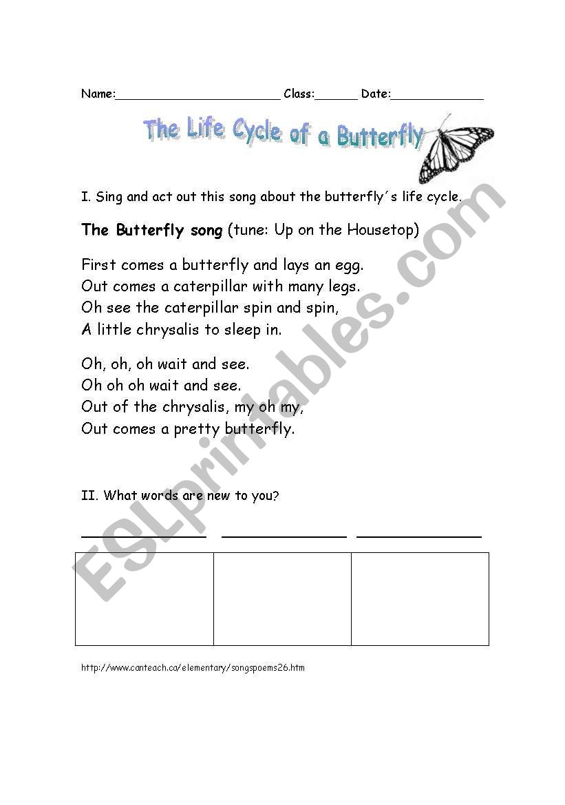 The Lifecycle of a Butterfly worksheet