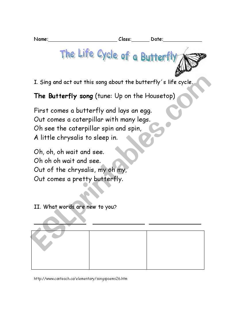 The Lifecycle of a Butterfly worksheet