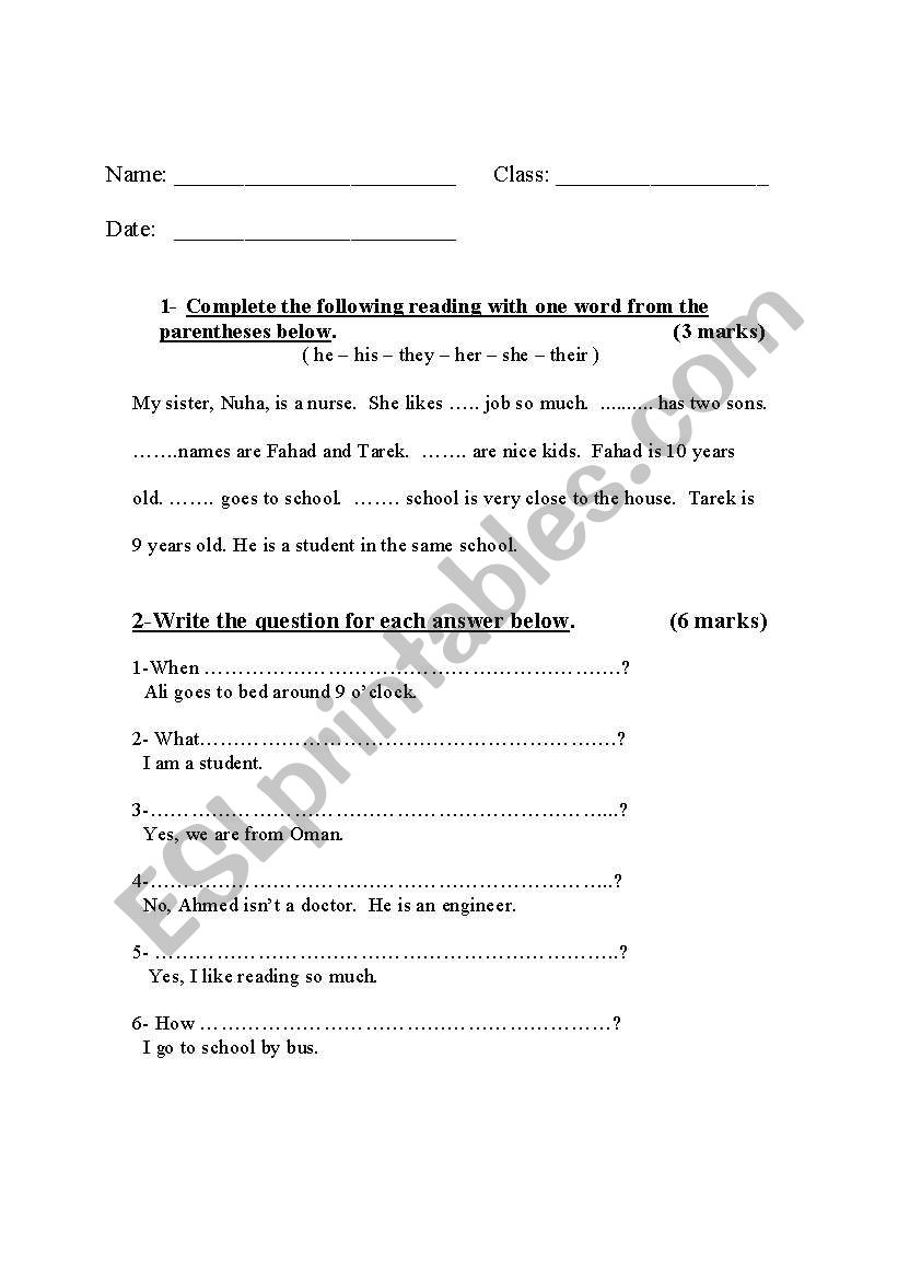 Exam Paper for Elementary  worksheet