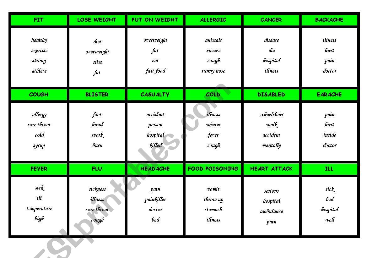 Health-taboo cards worksheet