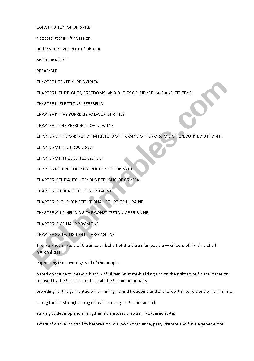 Constitution worksheet
