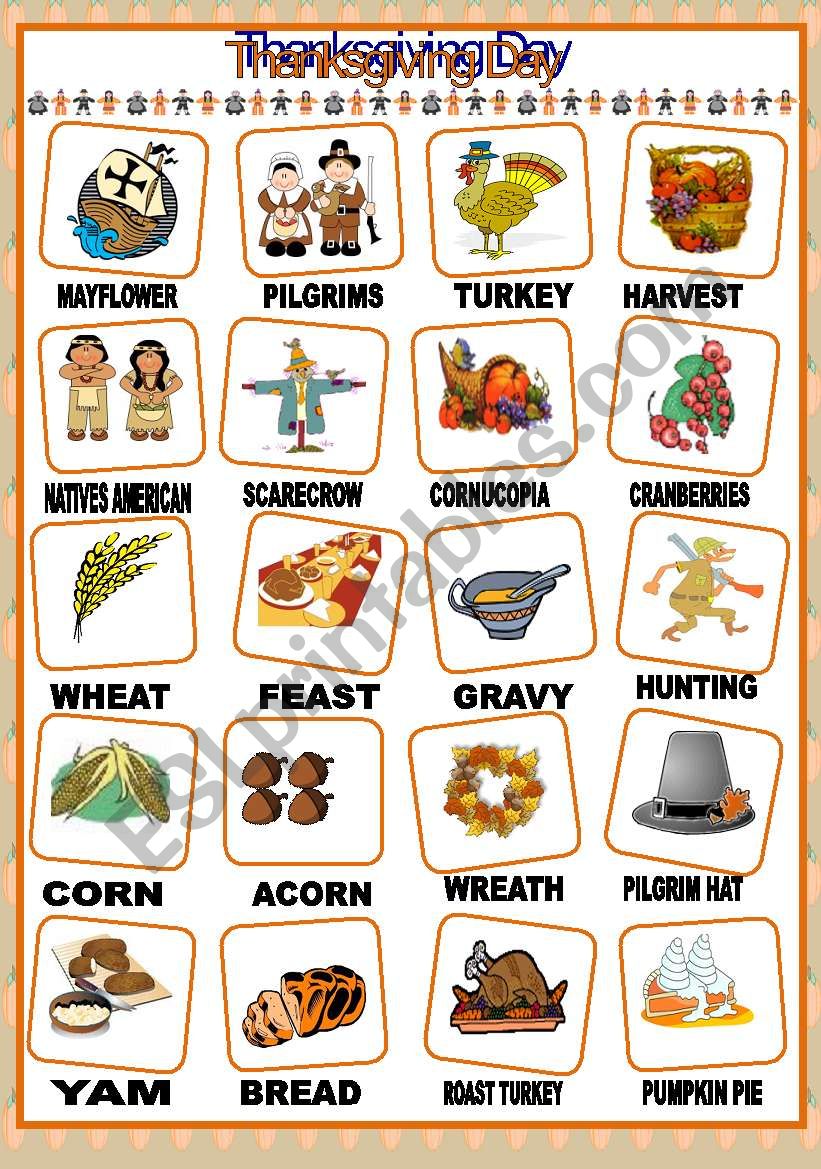 THANKSGIVING DAY PICTIONARY worksheet