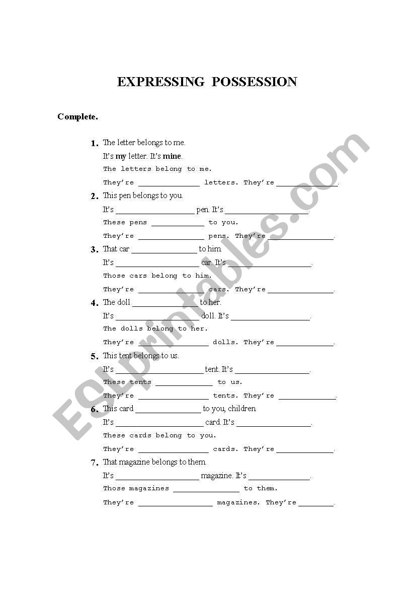 Expressing possession worksheet