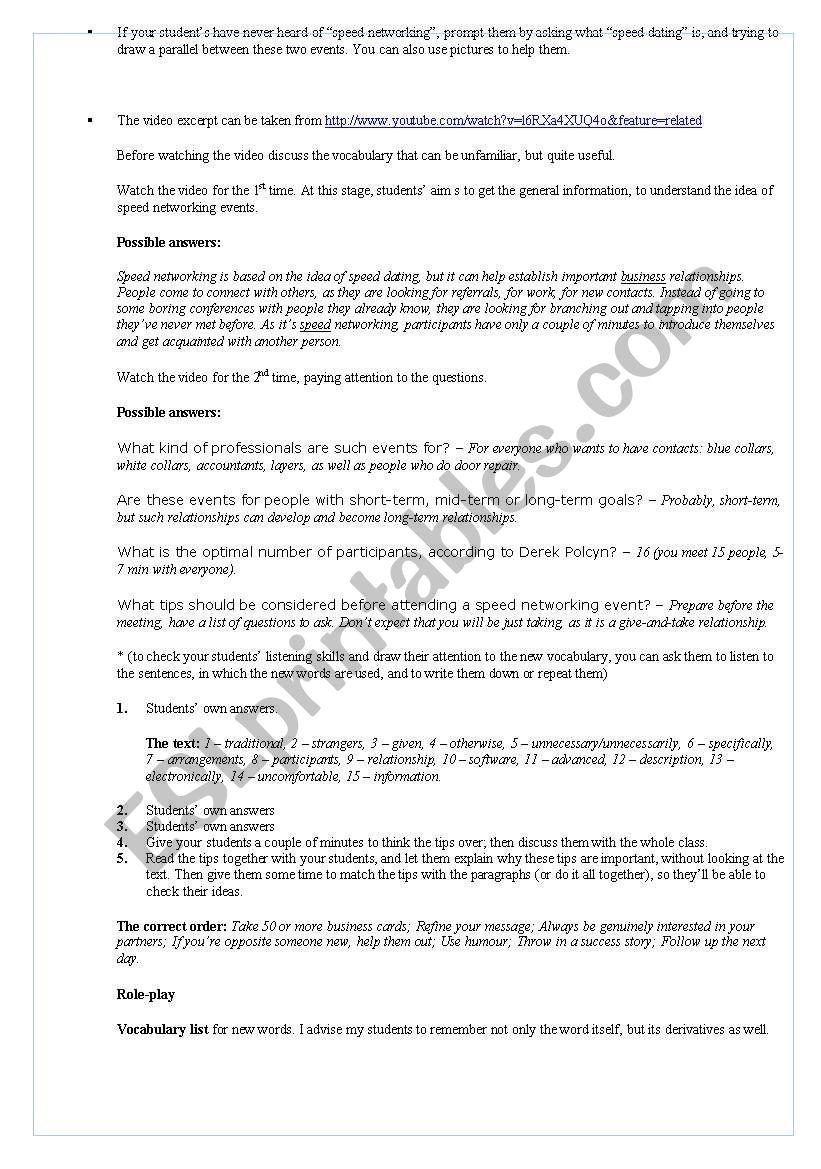 Speed Networking Events (Business English) - ESL worksheet by 0Lynxy0