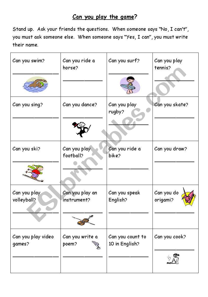 Can you play the game? worksheet
