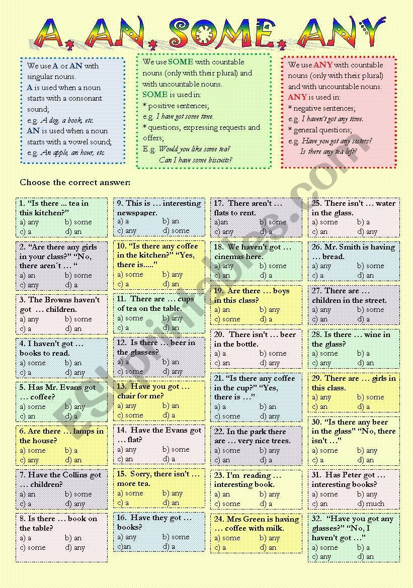 A / An / Some / Any worksheet