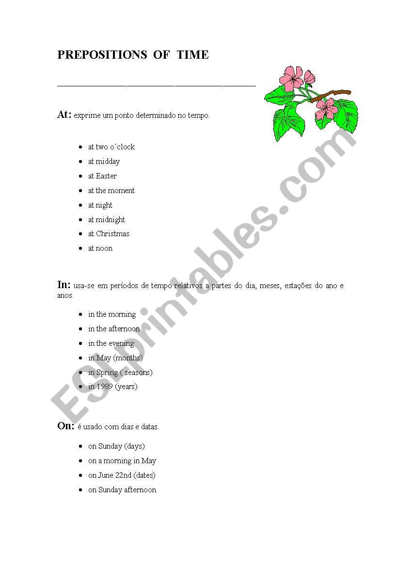 Time prepositions worksheet