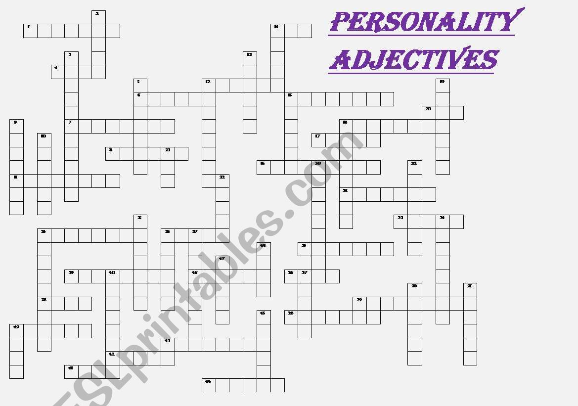 Personality adjectives crossword   (fully editable with key)